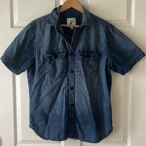 Men’s Fundamental Coast Denim Short‎ Sleeve Button Down Shirt Sz Large